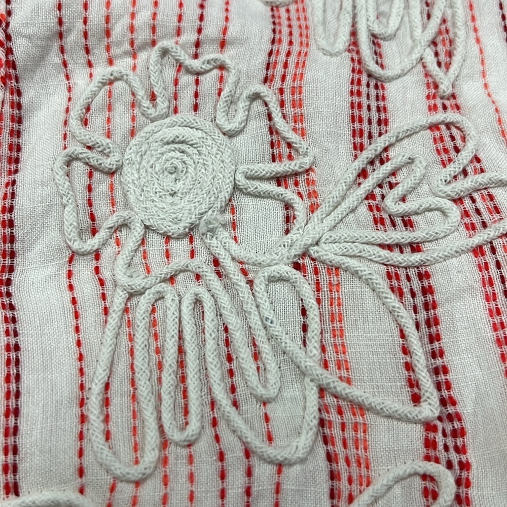 SOFT SURROUNDINGS Coastal Cottage Striped Embroidered Floral Tassel Tie Blouse M - Picture 4 of 16